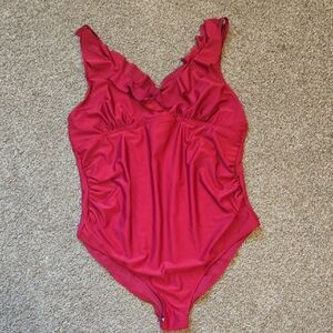 Red Ruffled One-Piece Swimsuit - Size XL